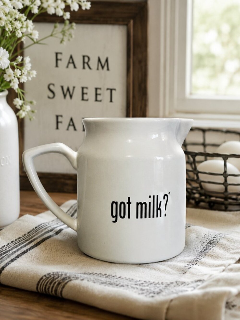 1999 Got Milk? Lg Ceramic Pitcher At Home International California Milk Board 8"